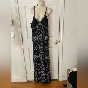 INC International Concepts XL Black and silver embroidered maxi dress stretch